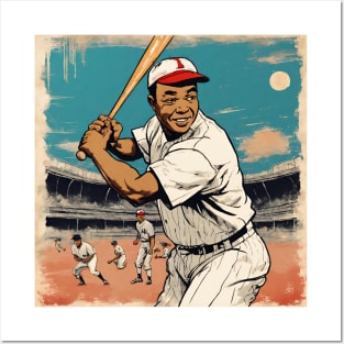 Vintage American Baseball Player Father Playing Baseball Gracefully Posters and Art